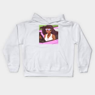 pastel woman in pink car Kids Hoodie